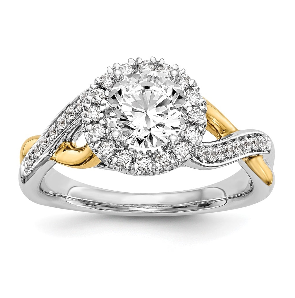 14K Yellow and White Gold Round Diamond Semi-Mount Halo Engagement Ring