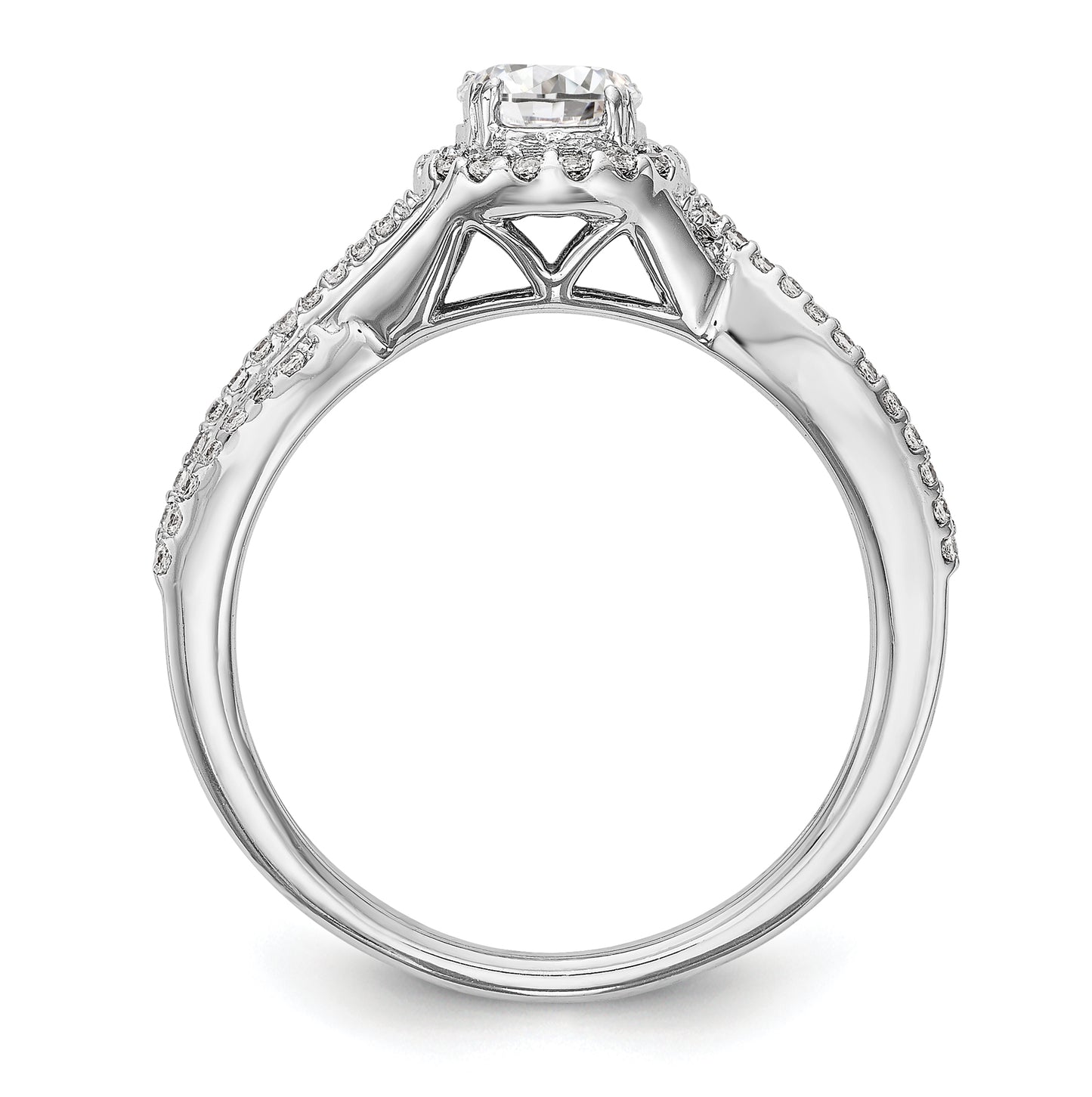 14k White Gold Halo Plus (Holds 1/2 carat (5.2mm Round Center) 1/4 carat Diamond Semi-Mount Engagement Ring