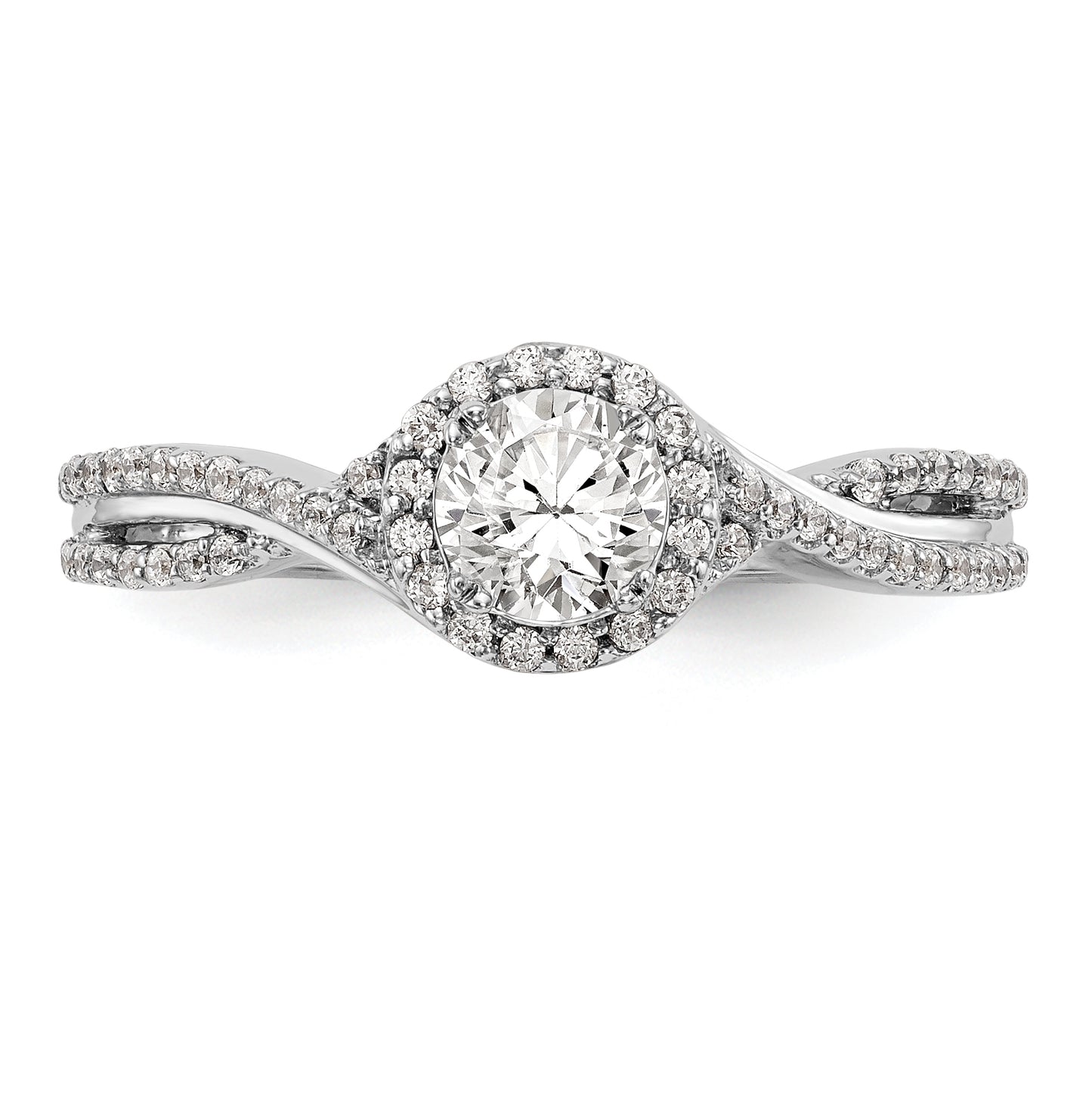 14K White Gold Round Diamond Semi-Mount Halo Engagement Ring,