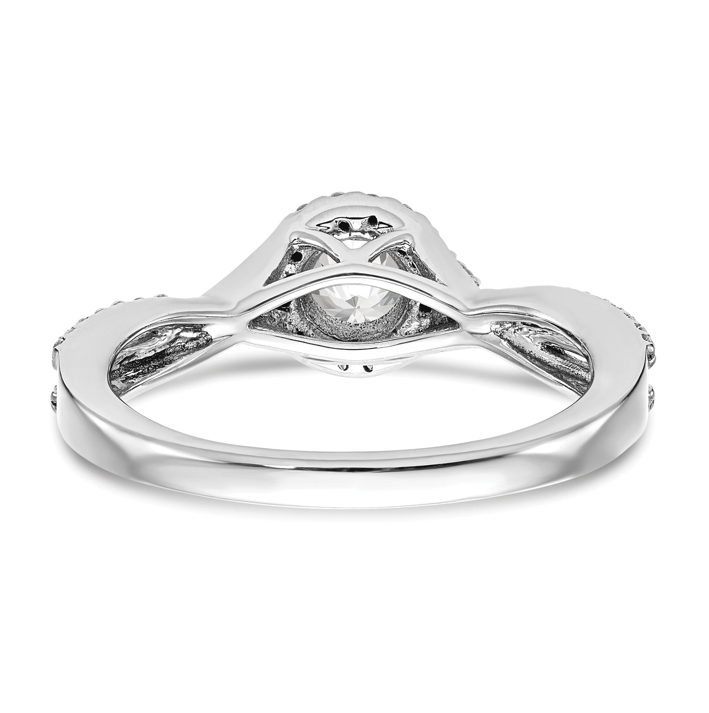 14K White Gold Round Diamond Semi-Mount Halo Engagement Ring,