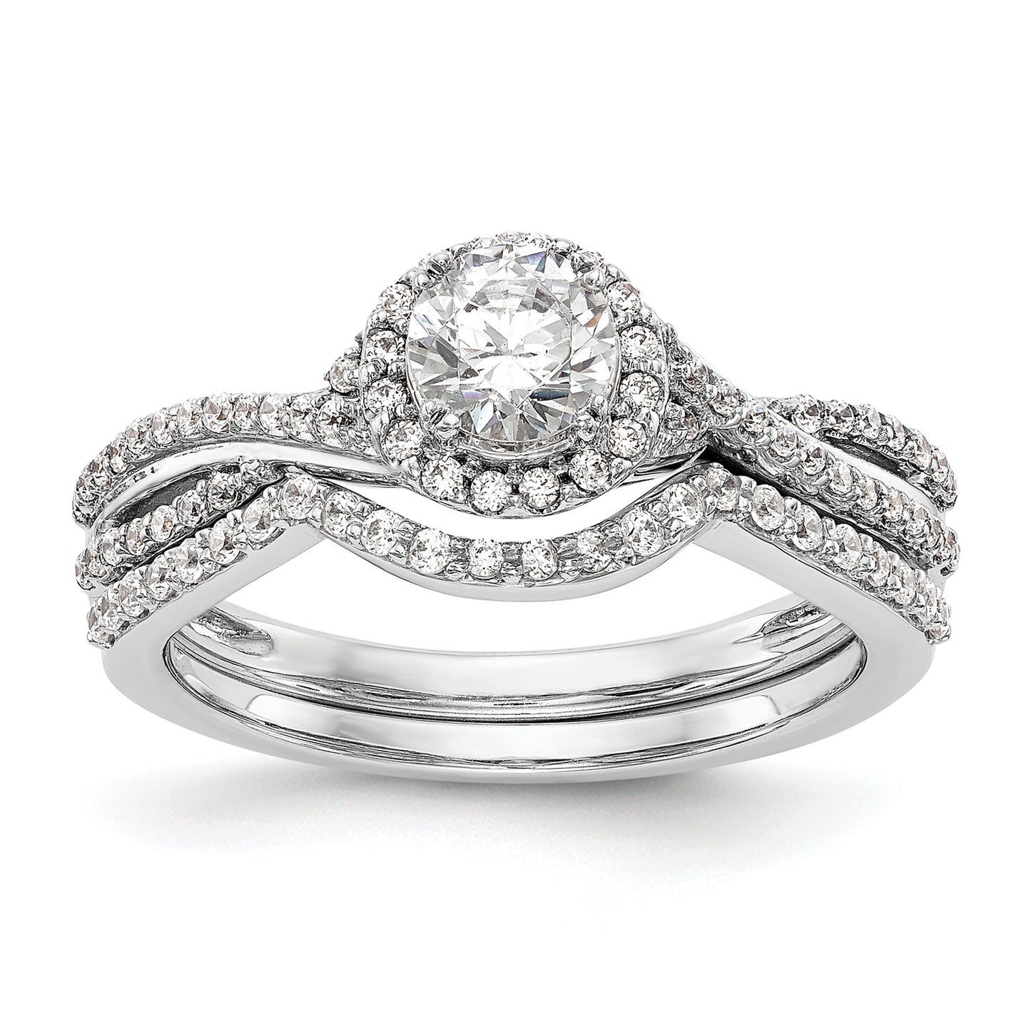 14K White Gold Round Diamond Semi-Mount Halo Engagement Ring,