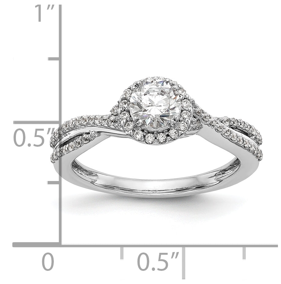 14K White Gold Round Diamond Semi-Mount Halo Engagement Ring,