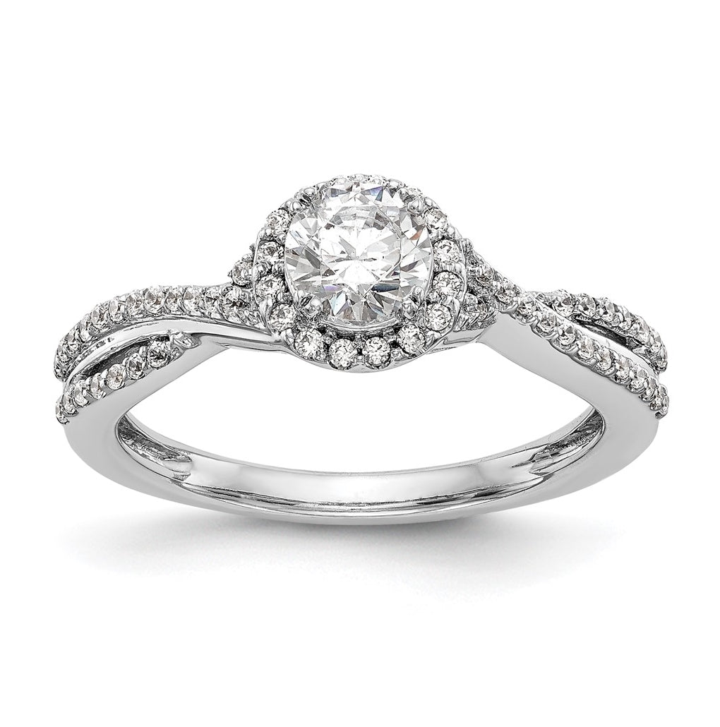 14K White Gold Round Diamond Semi-Mount Halo Engagement Ring,