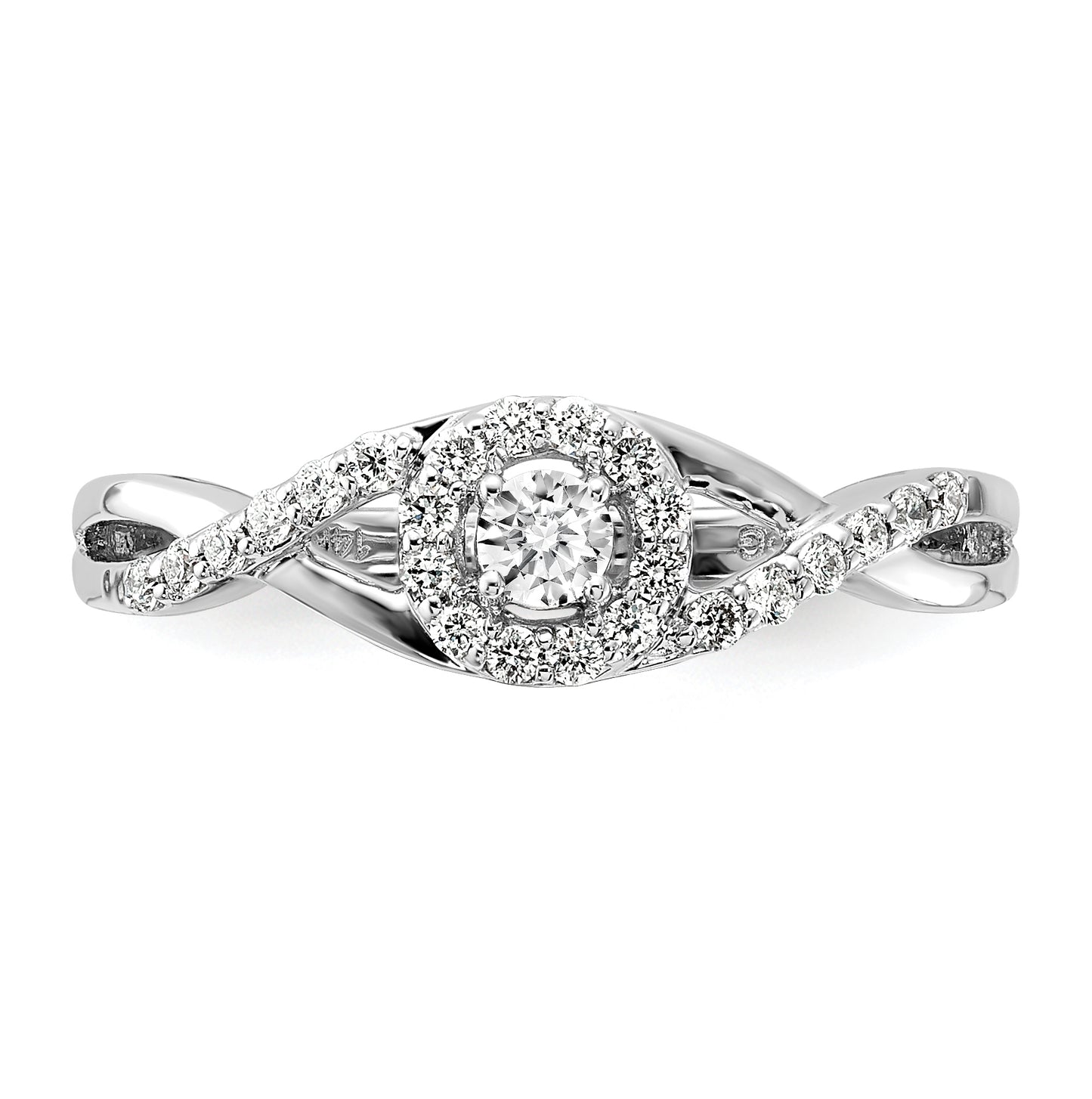 14K White Gold Halo Plus (Holds 1/10 carat (2.8mm) Round Center) 1/5 carat Diamond Semi-Mount Engagement Ring