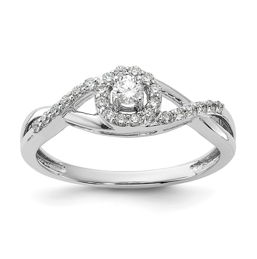 14K White Gold Halo Plus (Holds 1/10 carat (2.8mm) Round Center) 1/5 carat Diamond Semi-Mount Engagement Ring