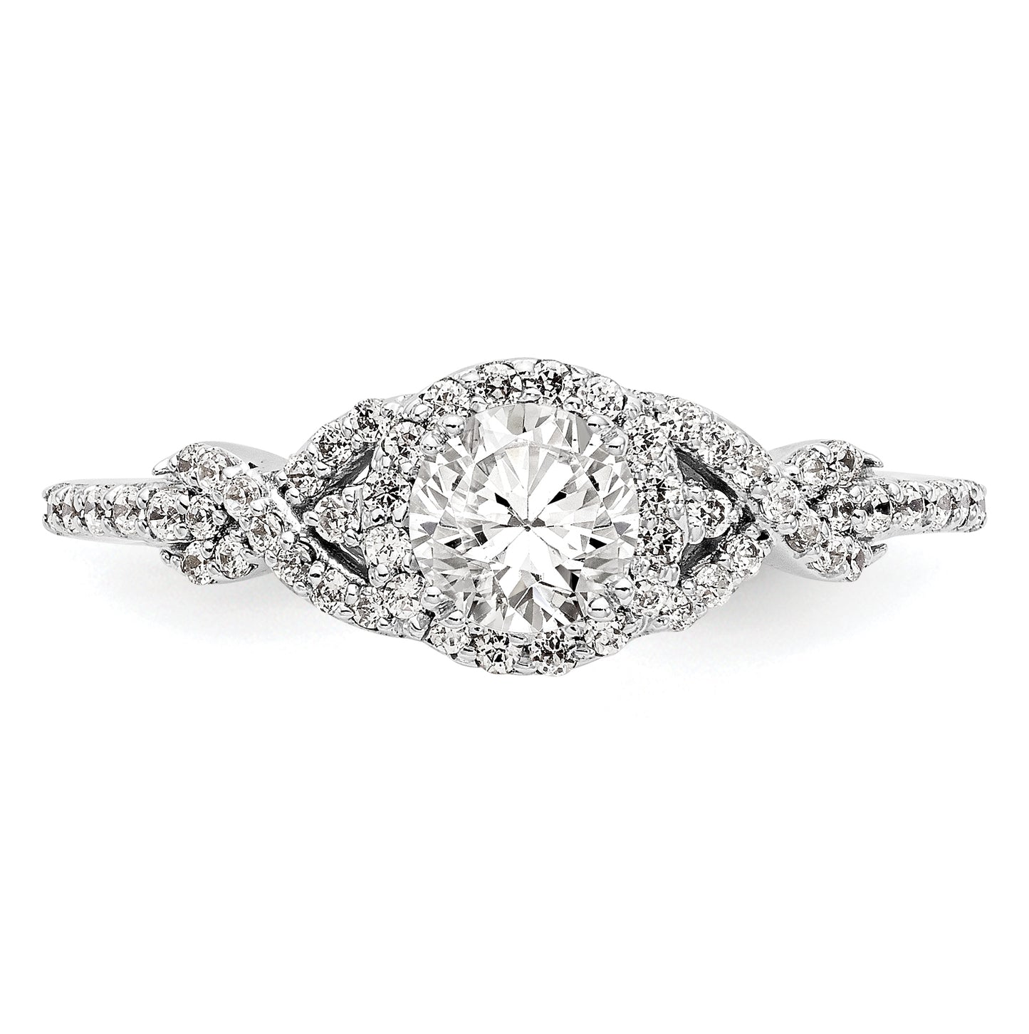 14K White Gold Halo Plus (Holds 1/2 carat (5.2mm) Round Center) 1/4 carat Diamond Semi-Mount Engagement Ring