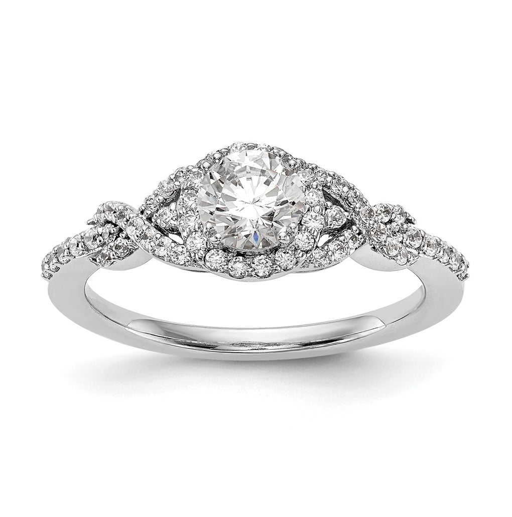 14K White Gold Halo Plus (Holds 1/2 carat (5.2mm) Round Center) 1/4 carat Diamond Semi-Mount Engagement Ring