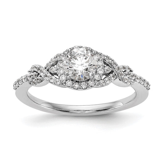 14K White Gold Halo Plus (Holds 1/2 carat (5.2mm) Round Center) 1/4 carat Diamond Semi-Mount Engagement Ring