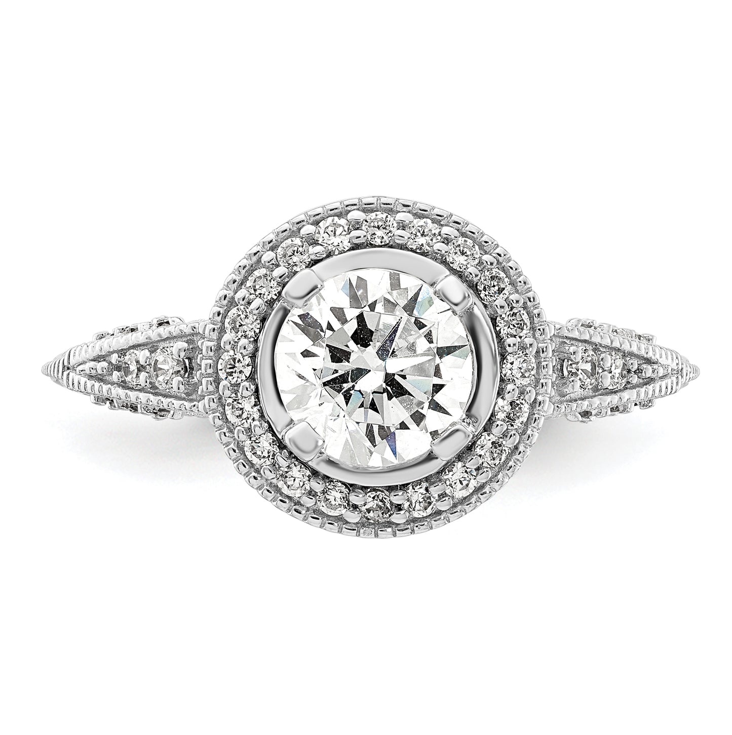 14K White Gold Halo Plus (Holds 3/4 carat (6.5mm) Round Center) 1/3 carat Diamond Semi-Mount Engagement Ring