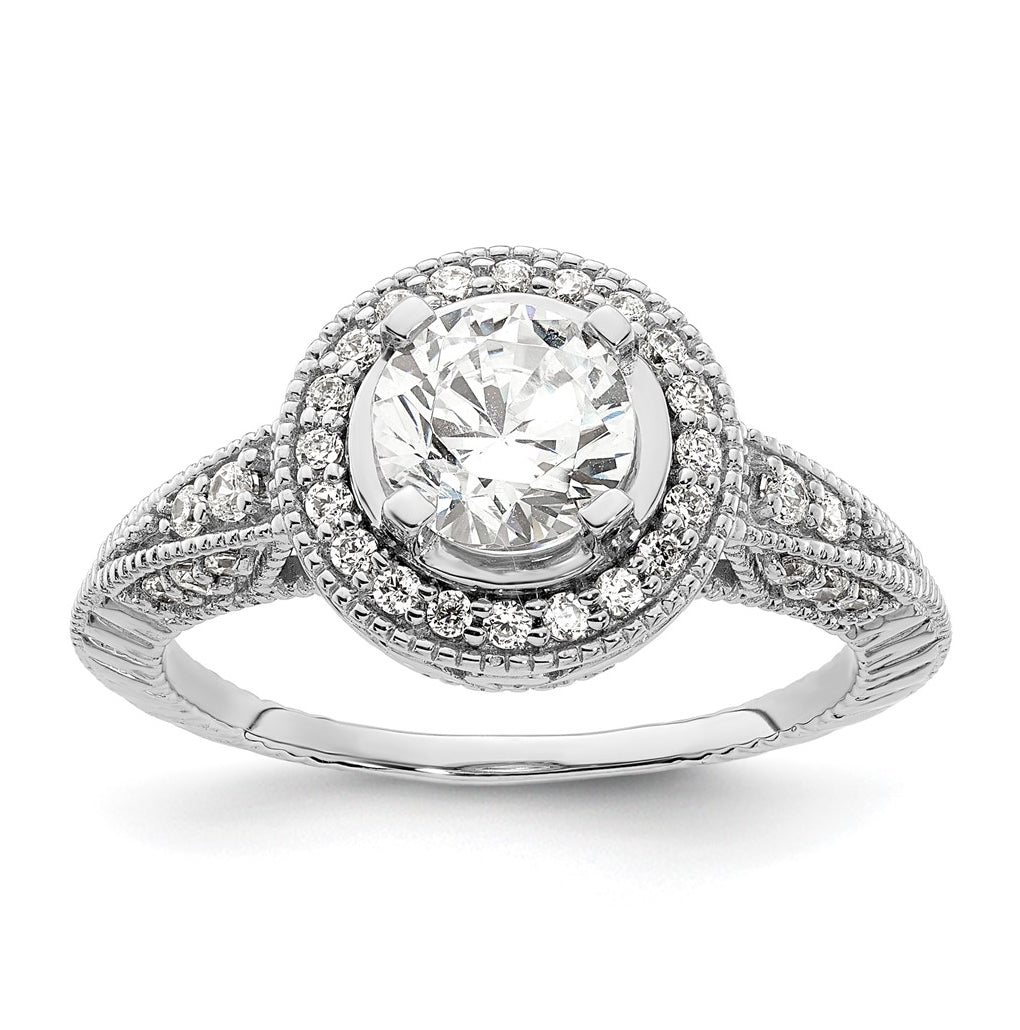 14K White Gold Halo Plus (Holds 3/4 carat (6.5mm) Round Center) 1/3 carat Diamond Semi-Mount Engagement Ring