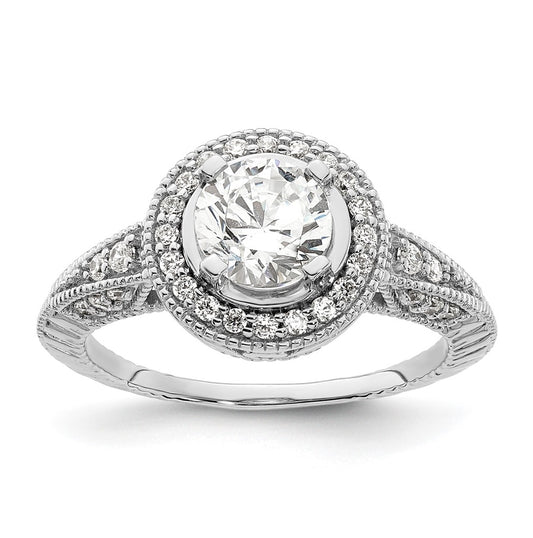 14K White Gold Halo Plus (Holds 3/4 carat (6.5mm) Round Center) 1/3 carat Diamond Semi-Mount Engagement Ring