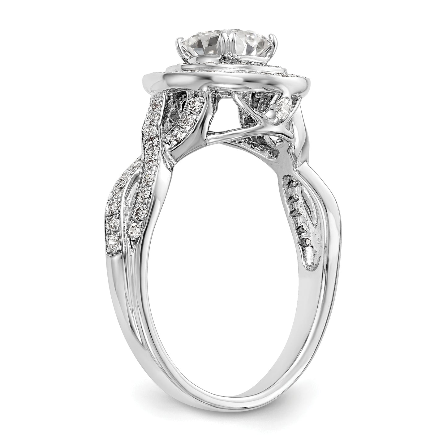 14K White Gold Halo Plus (Holds 1/2 carat (5.00mm) Cushion Center) 3/8 carat Diamond Semi-Mount Engagement Ring