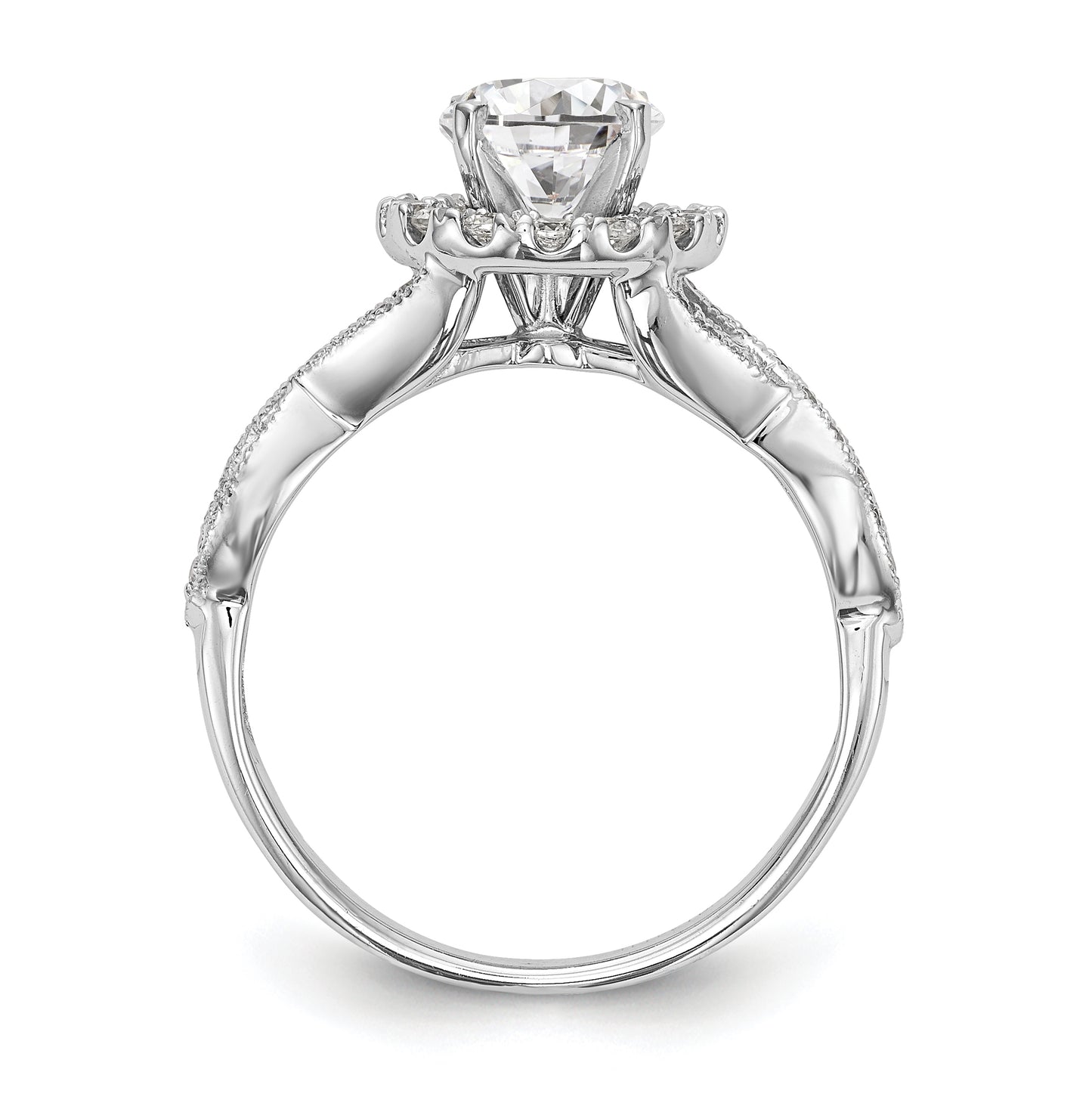 14K White Gold Peg Set Diamond Semi-Mount Halo Engagement Ring