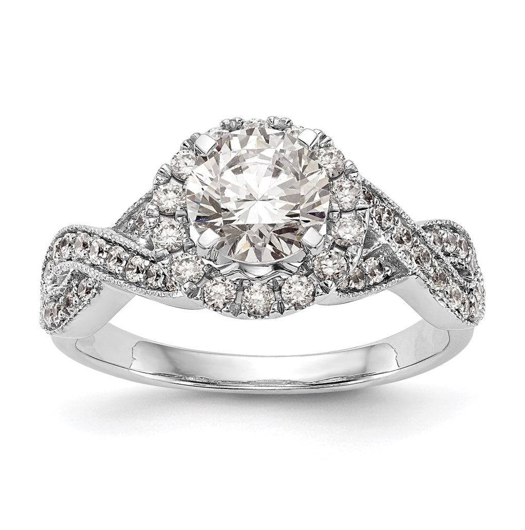 14K White Gold Peg Set Diamond Semi-Mount Halo Engagement Ring