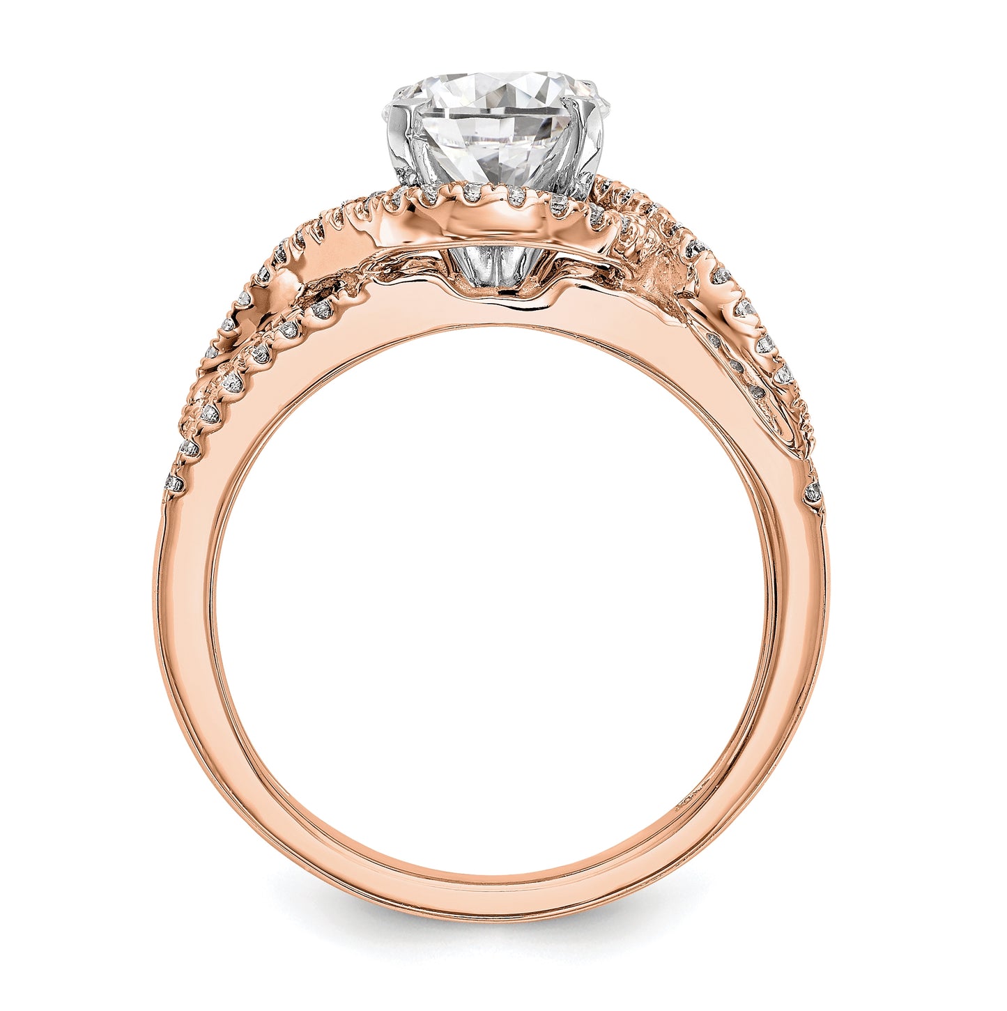14K Rose Gold Peg Set Diamond Semi-Mount Halo Eng Ring