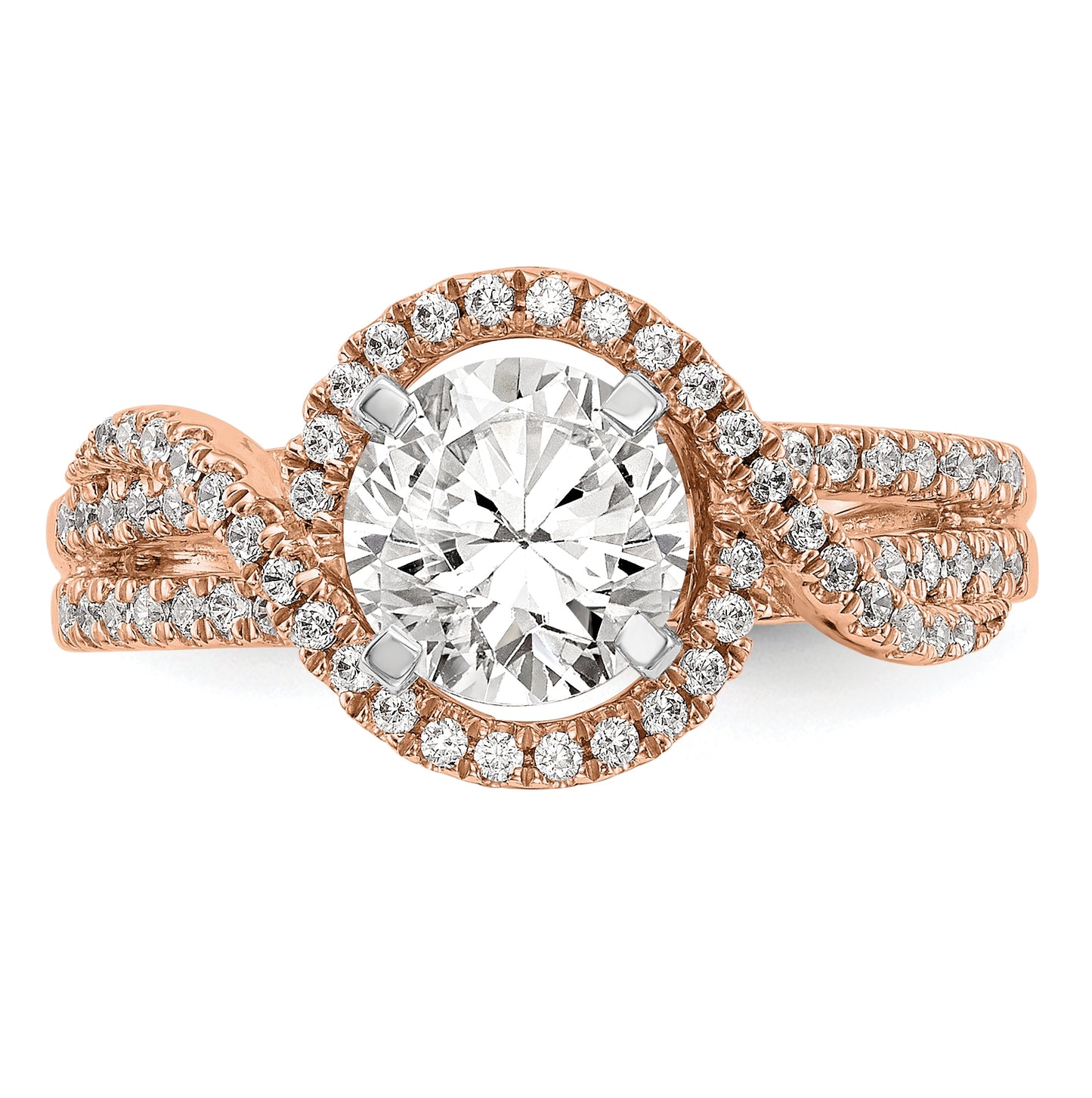 14K Rose Gold Peg Set Diamond Semi-Mount Halo Eng Ring