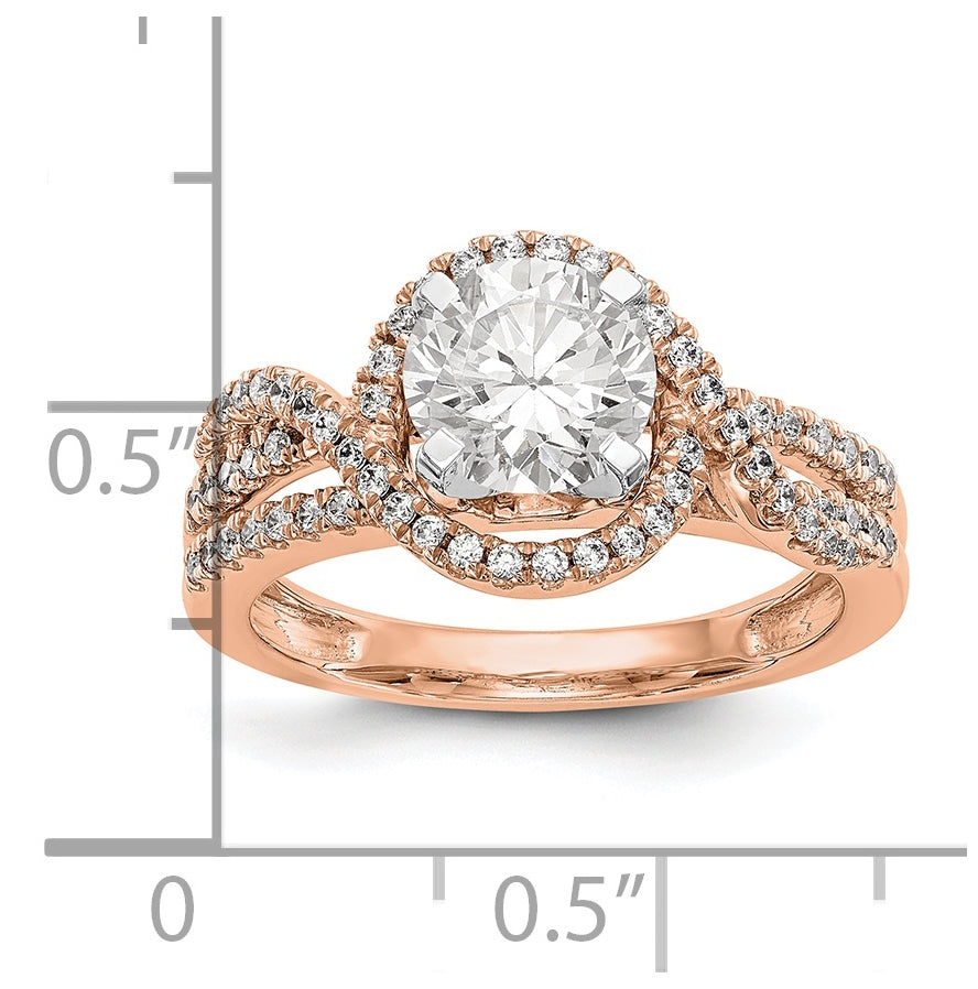 14K Rose Gold Peg Set Diamond Semi-Mount Halo Eng Ring