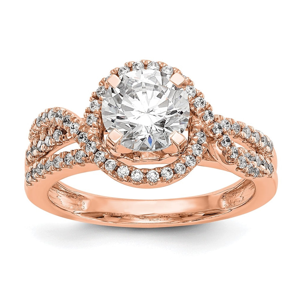 14K Rose Gold Peg Set Diamond Semi-Mount Halo Eng Ring