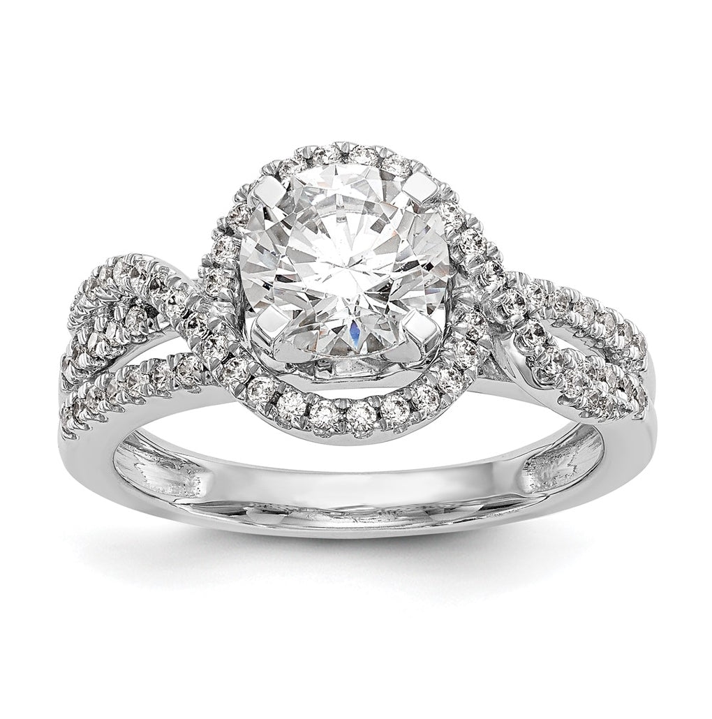 14K White Gold Halo Plus Peg Set 1/3 carat Diamond Semi-Mount Engagement Ring, 11 mm