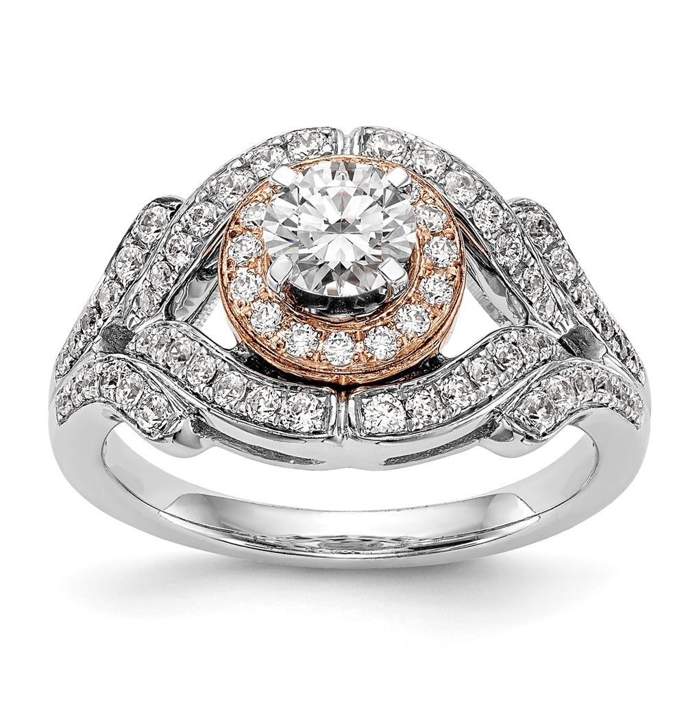 14K Two-tone Halo Plus Peg Set 1/2 carat Diamond Semi-Mount Engagement Ring