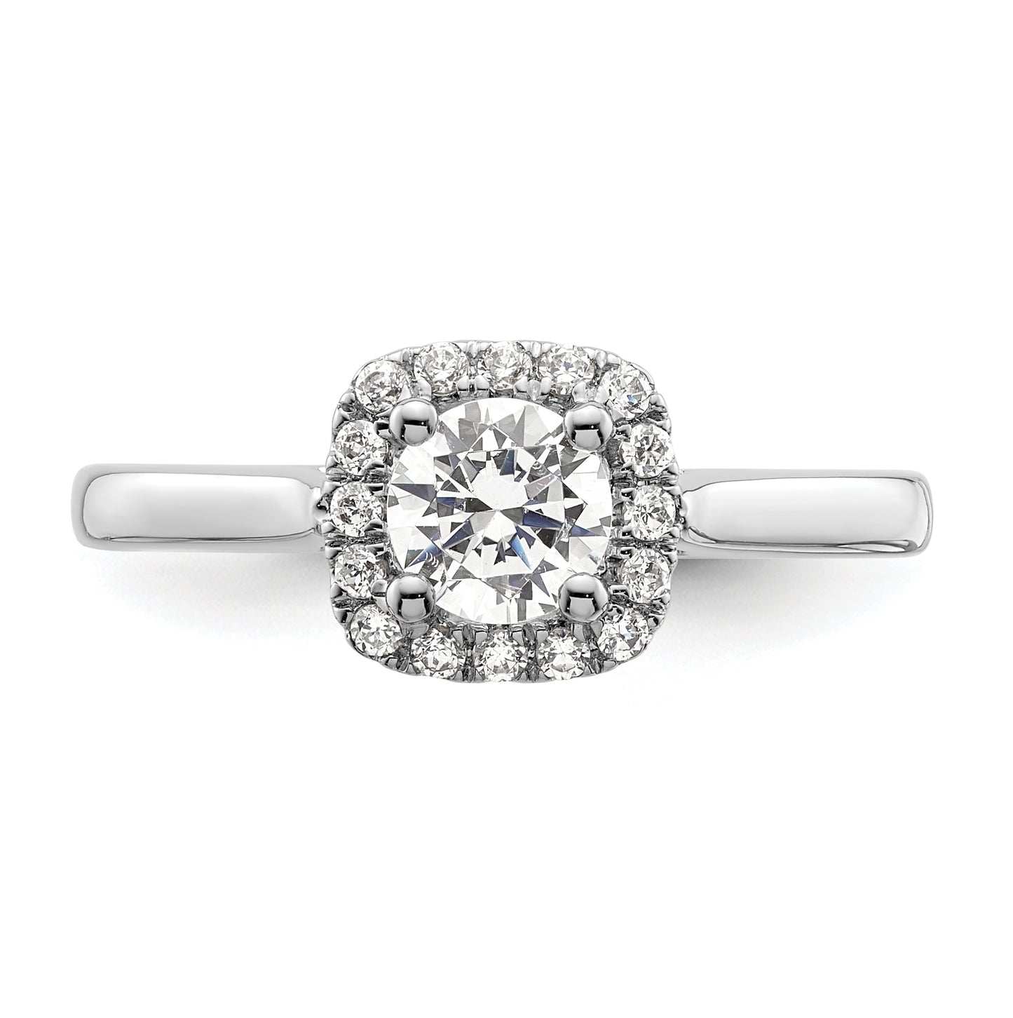 14K White Gold Halo (Holds 1/2 carat (5.2mm) Round Center) 1/6 carat Diamond Semi-Mount Engagement Ring
