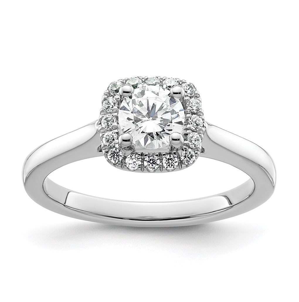 14K White Gold Halo (Holds 1/2 carat (5.2mm) Round Center) 1/6 carat Diamond Semi-Mount Engagement Ring