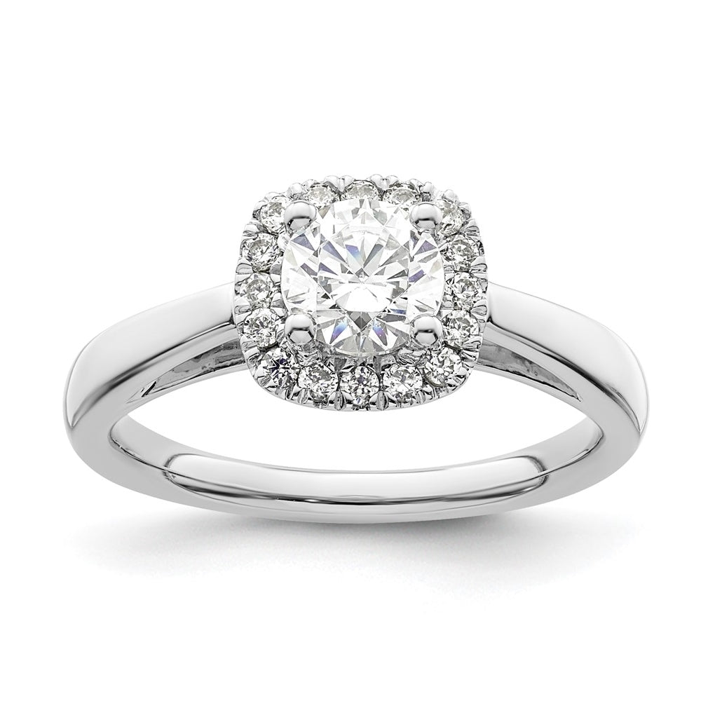 14K White Gold Halo (Holds 3/4 carat (5.8mm) Round Center) 1/5 carat Diamond Semi-Mount Engagement Ring