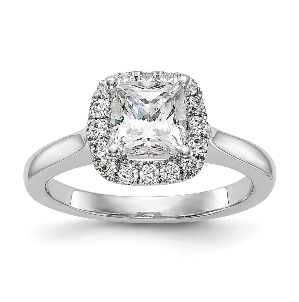 14K White Gold Halo (Holds 1ct (6.5mm) Round Center) 1/3ct Diamond Semi-Mount Engagement Ring