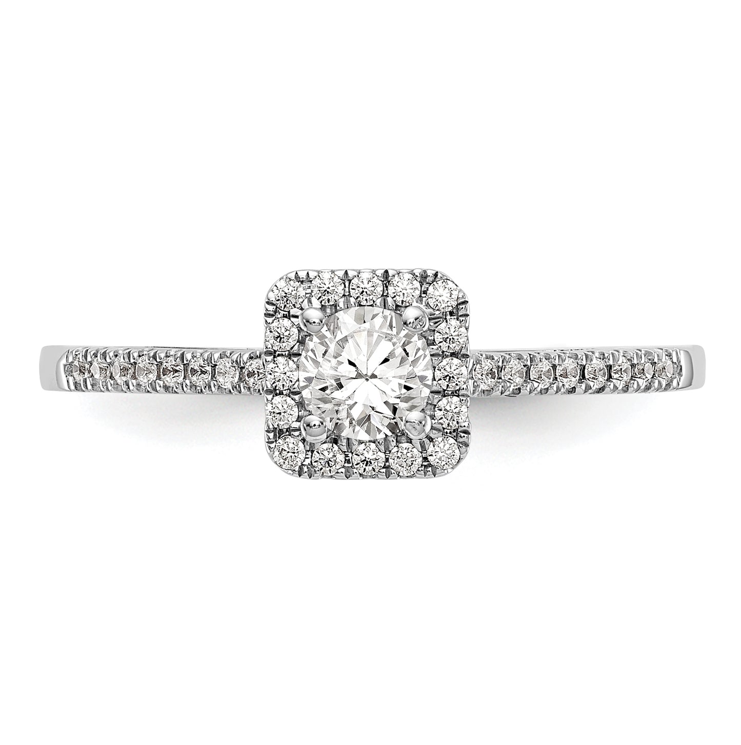 14K White Gold Halo Plus (Holds 1/4 carat (4.00mm) Round Center) 1/8 carat Diamond Semi-Mount Engagement Ring
