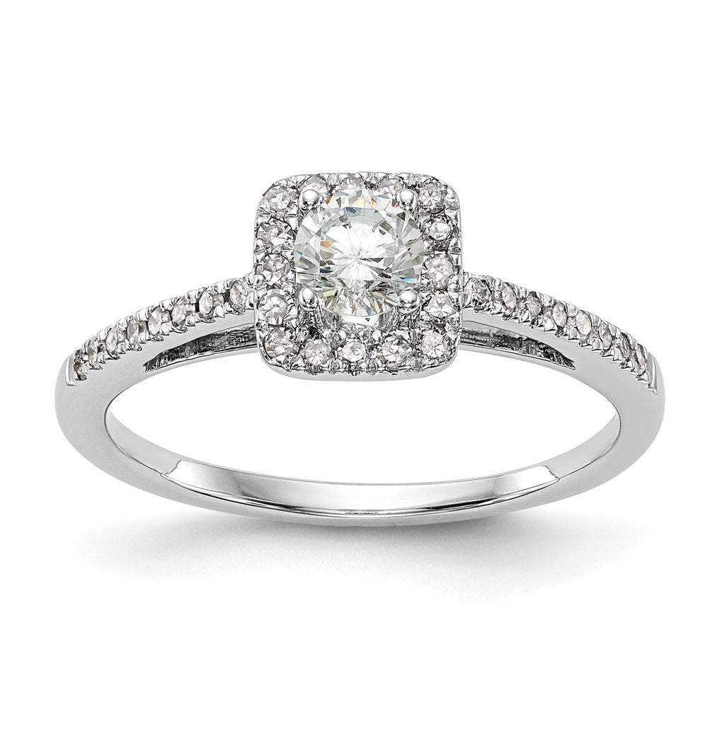 14K White Gold Halo Plus (Holds 1/3 carat (4.5mm) Round Center) 1/5 carat Diamond Semi-Mount Engagement Ring