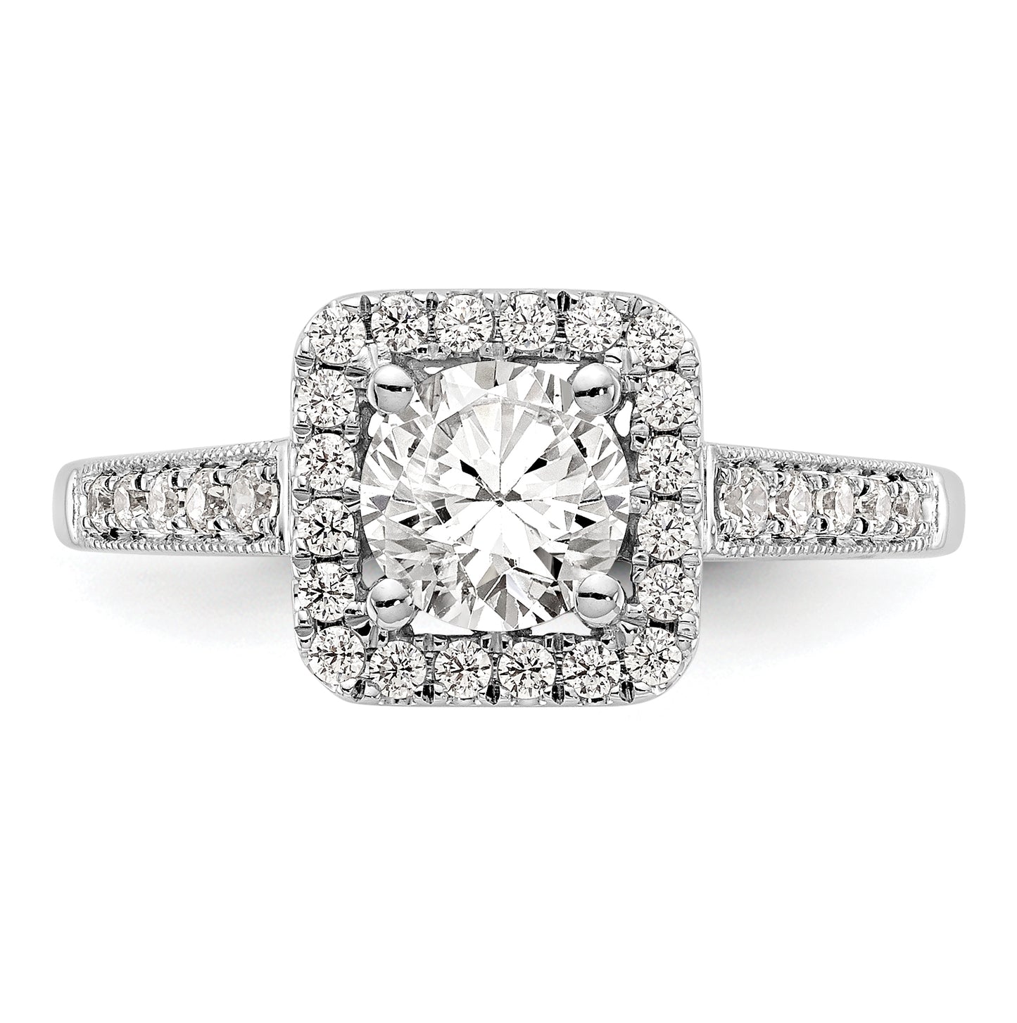 14K White Gold Halo Plus (Holds 3/4 carat (6.00mm) Round Center) 1/3 carat Diamond Semi-Mount Engagement Ring