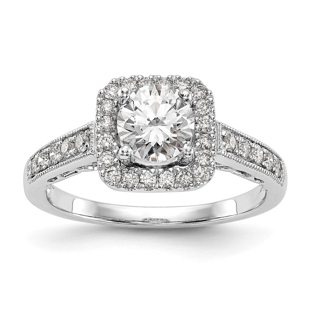 14K White Gold Halo Plus (Holds 3/4 carat (6.00mm) Round Center) 1/3 carat Diamond Semi-Mount Engagement Ring