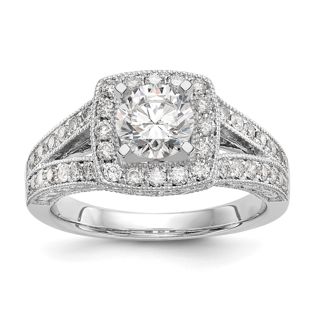 14K White Gold Halo Plus Peg Set 5/8 carat Diamond Semi-Mount Engagement Ring