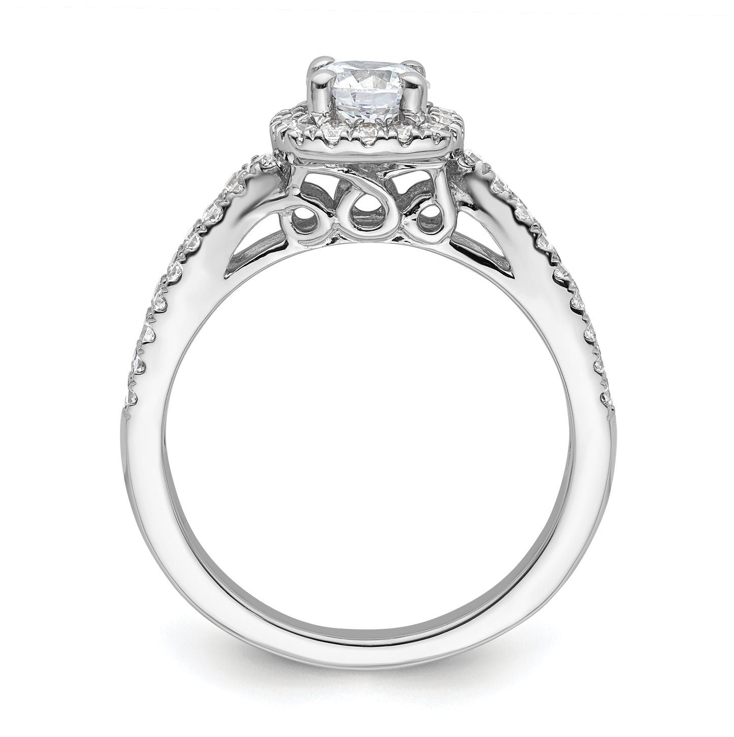 14k White Gold Halo Plus (Holds 1/2 carat (5.2mm) Round Center) 1/2 carat Diamond Semi-Mount Engagement Ring
