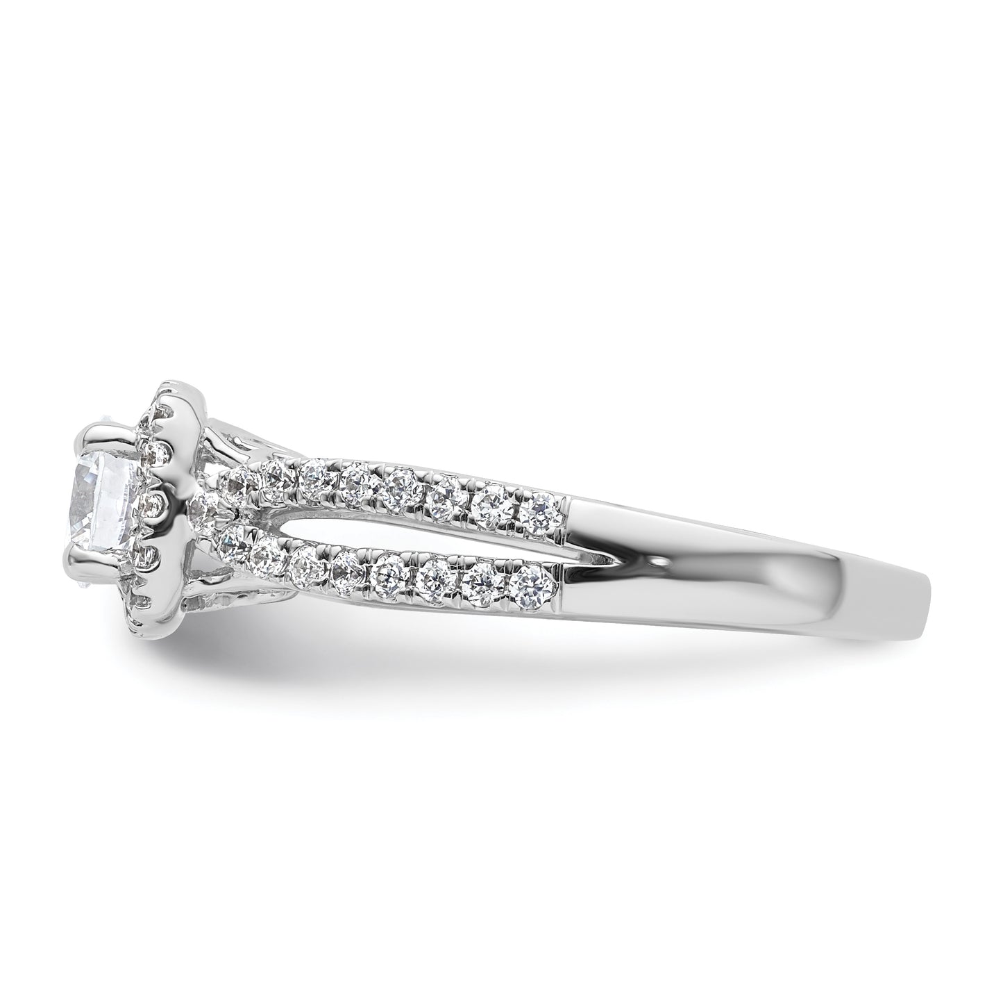 14k White Gold Halo Plus (Holds 1/2 carat (5.2mm) Round Center) 1/2 carat Diamond Semi-Mount Engagement Ring