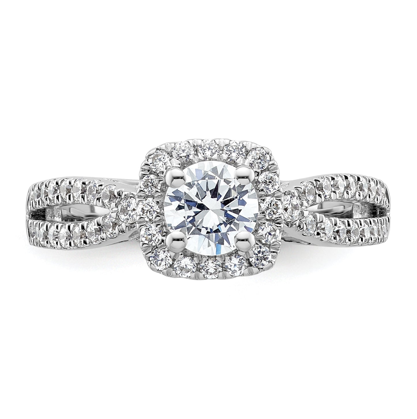 14k White Gold Halo Plus (Holds 1/2 carat (5.2mm) Round Center) 1/2 carat Diamond Semi-Mount Engagement Ring