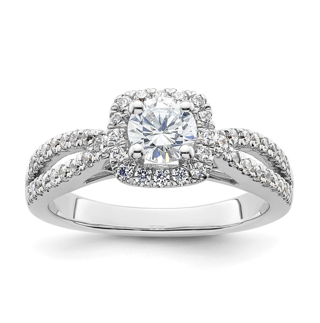 14k White Gold Halo Plus (Holds 1/2 carat (5.2mm) Round Center) 1/2 carat Diamond Semi-Mount Engagement Ring