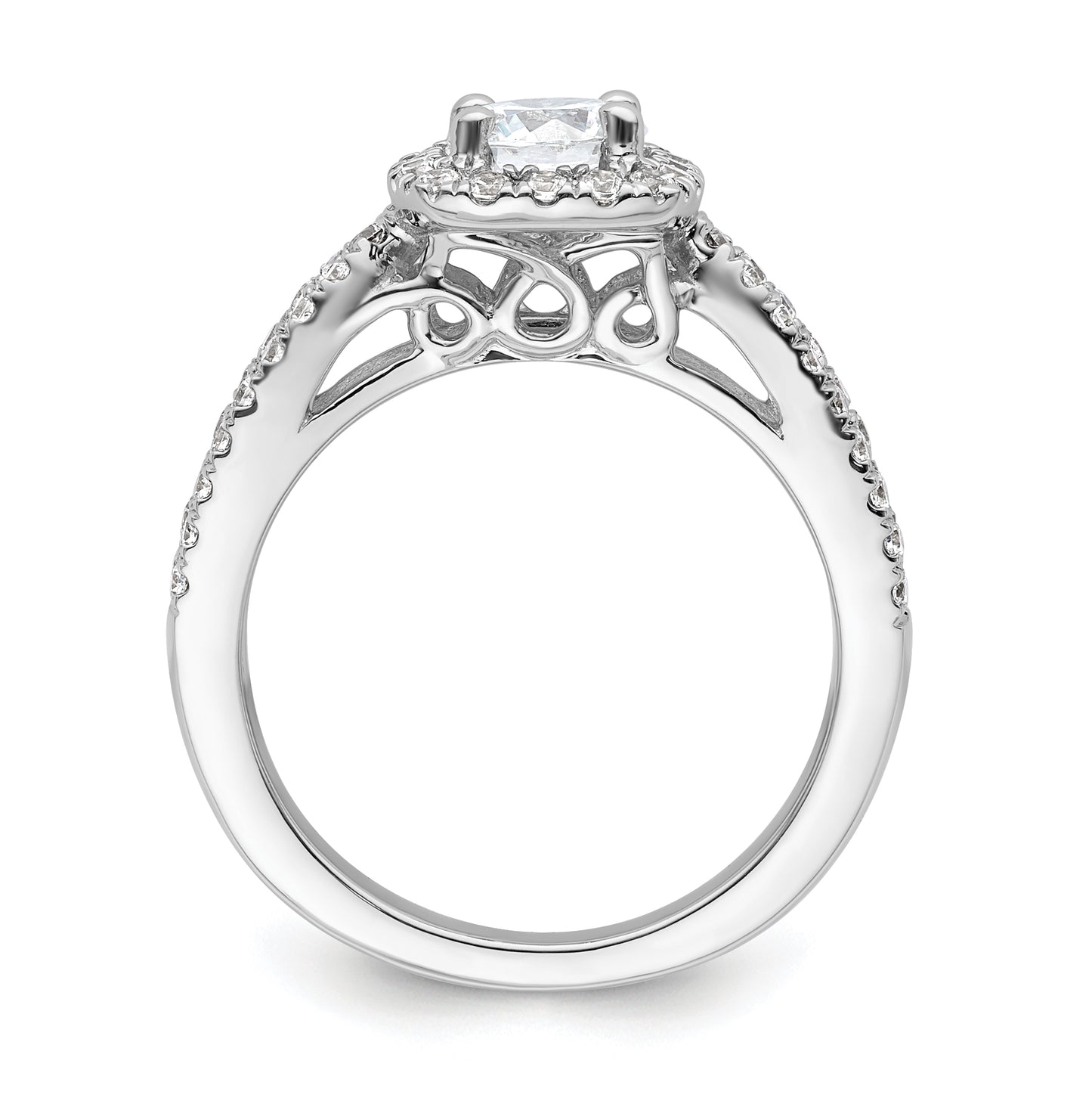 14k White Gold Halo Plus (Holds 3/4 carat (5.8mm) Round Center) 1/2 carat Diamond Semi-Mount Engagement Ring,  4 to 2.7 mm (tapered)
