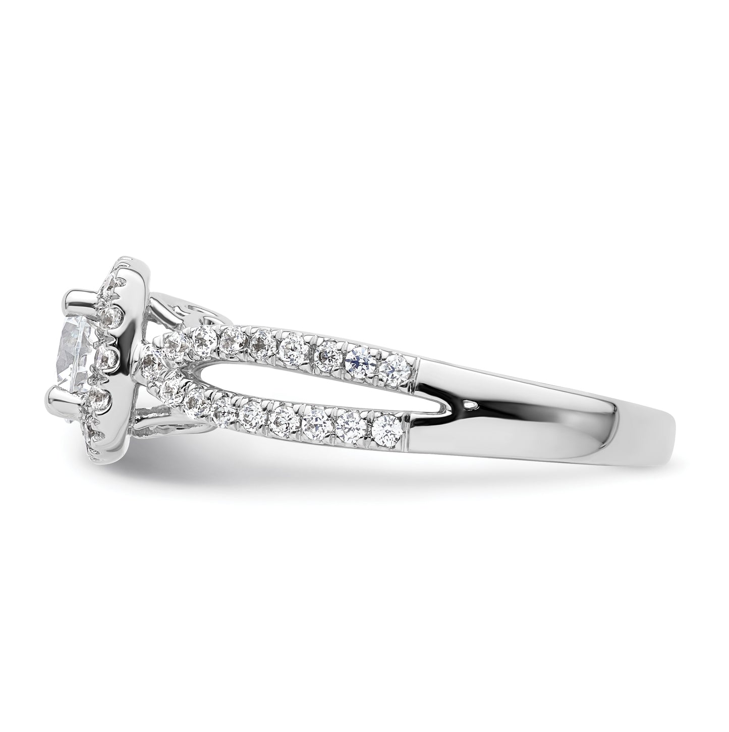 14k White Gold Halo Plus (Holds 3/4 carat (5.8mm) Round Center) 1/2 carat Diamond Semi-Mount Engagement Ring,  4 to 2.7 mm (tapered)