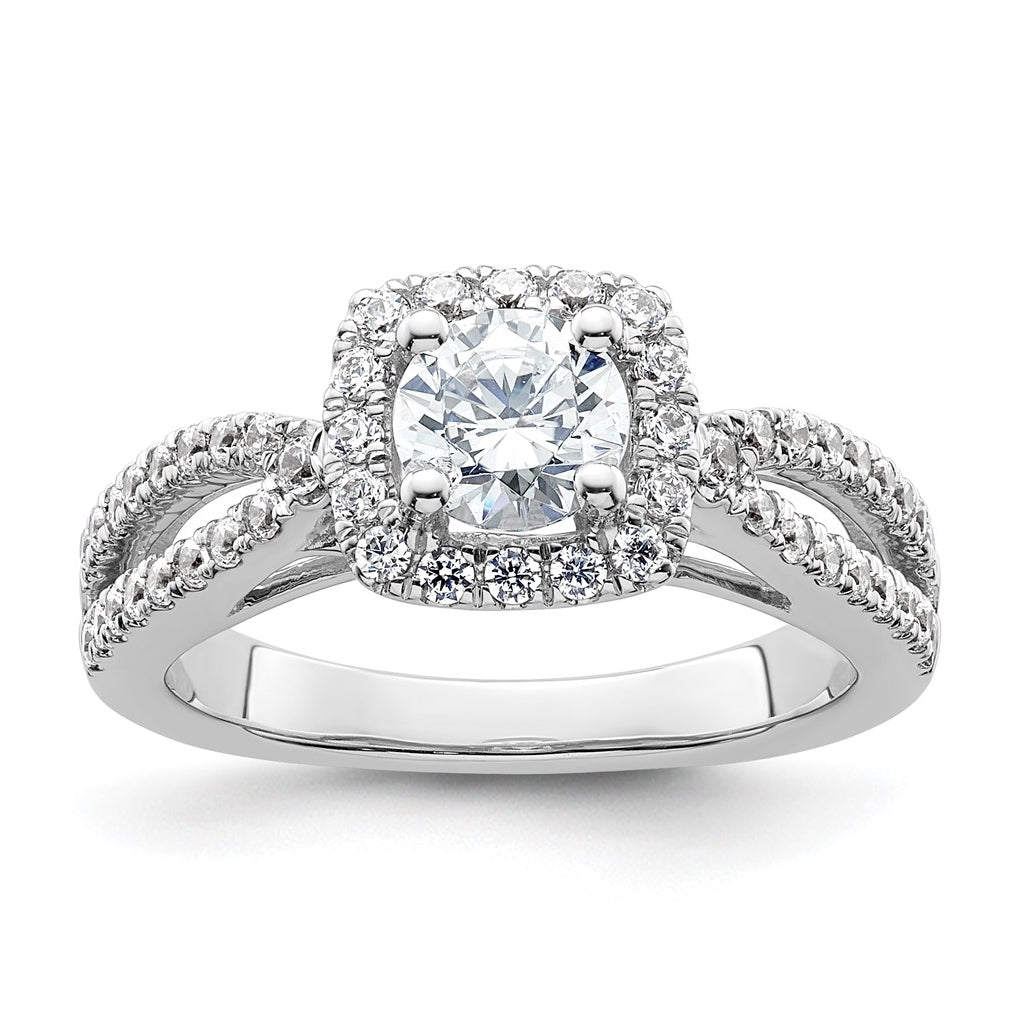 14k White Gold Halo Plus (Holds 3/4 carat (5.8mm) Round Center) 1/2 carat Diamond Semi-Mount Engagement Ring,  4 to 2.7 mm (tapered)