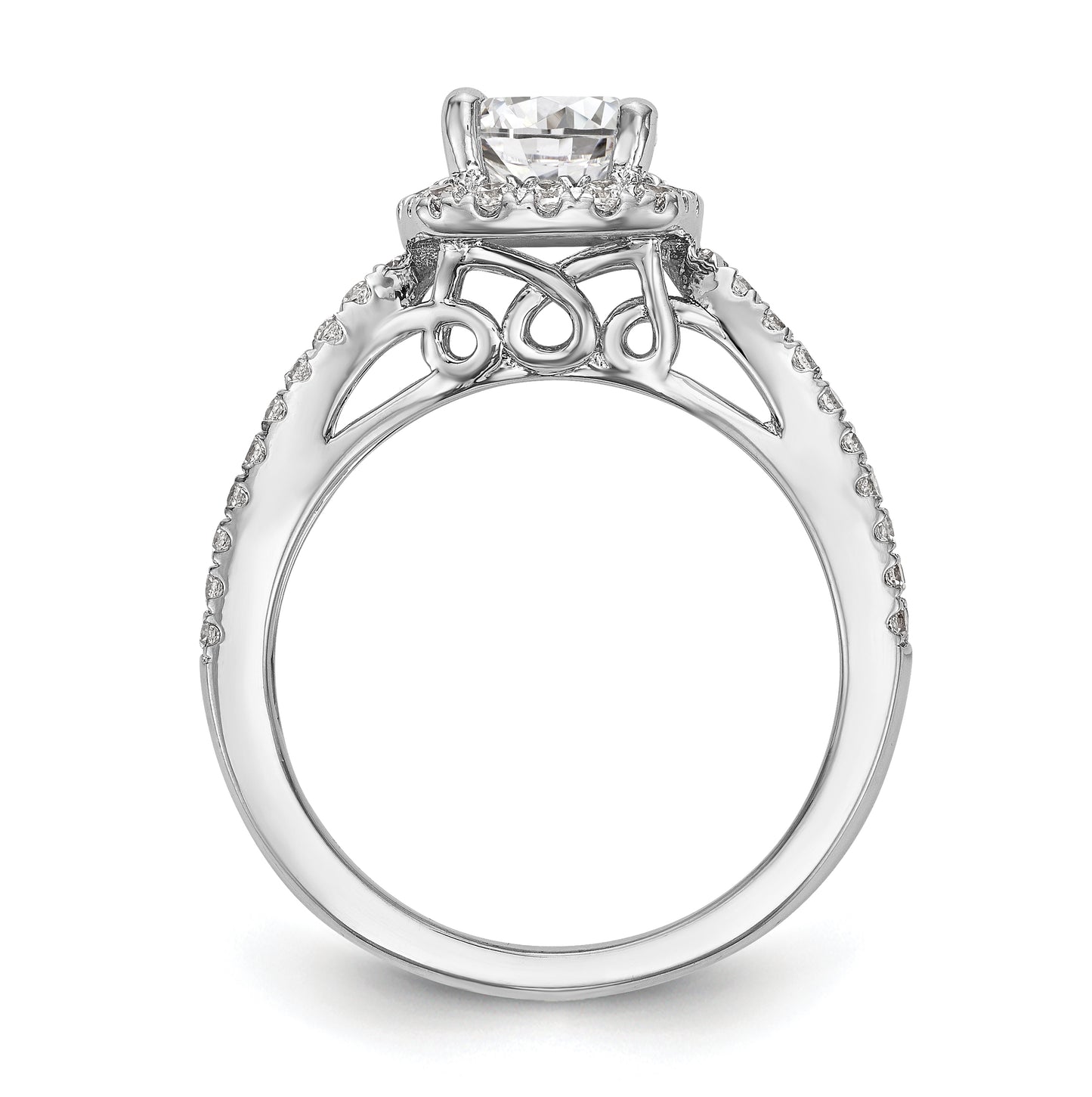 14k White Gold Halo Plus (Holds 1ct (6.5mm) Round Center) 5/8ct Diamond Semi-Mount Engagement Ring