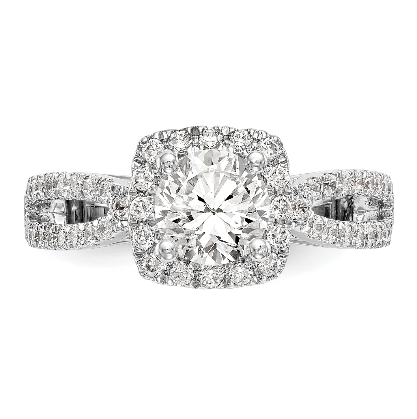 14k White Gold Halo Plus (Holds 1ct (6.5mm) Round Center) 5/8ct Diamond Semi-Mount Engagement Ring