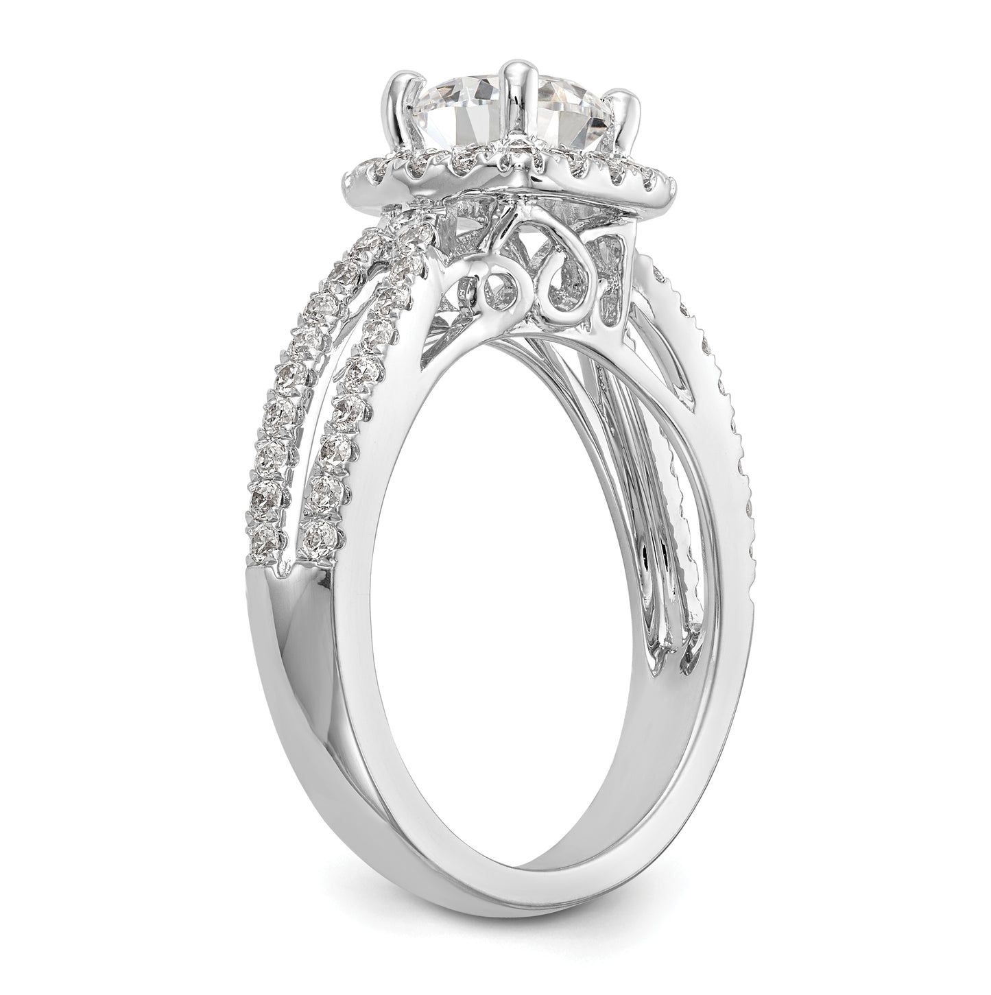 14k White Gold Halo Plus (Holds 1ct (6.5mm) Round Center) 5/8ct Diamond Semi-Mount Engagement Ring