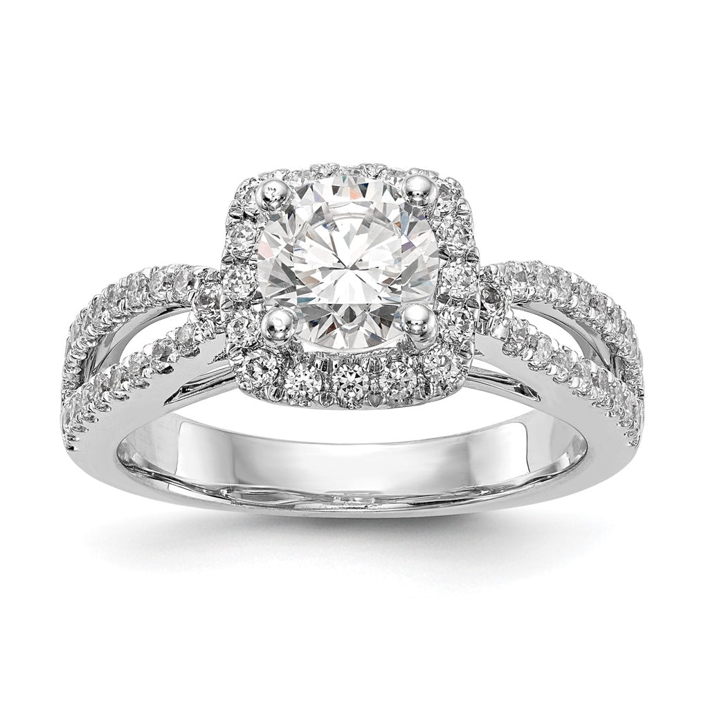 14k White Gold Halo Plus (Holds 1ct (6.5mm) Round Center) 5/8ct Diamond Semi-Mount Engagement Ring