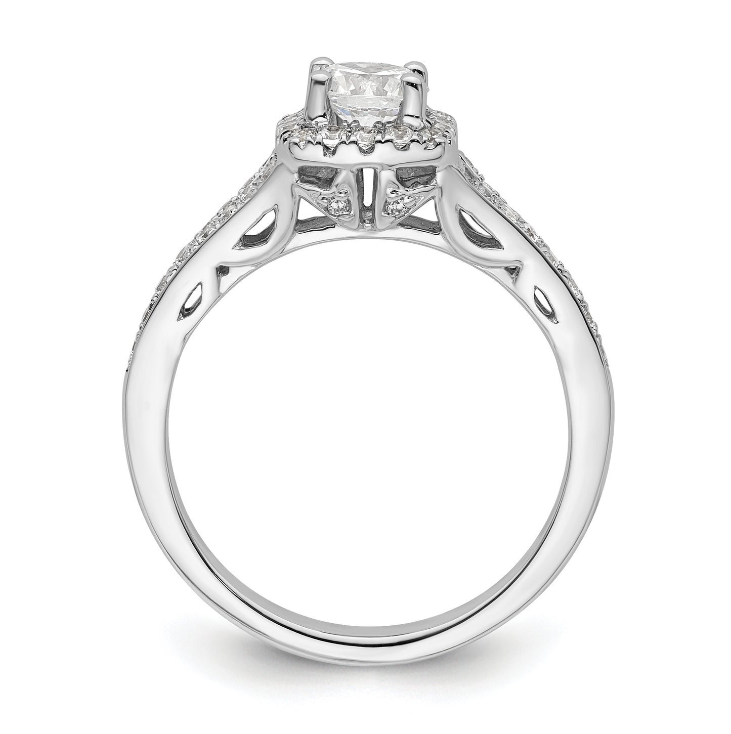14k White Gold Halo Plus (Holds 1/2 carat (5.2mm) Round Center) 1/3 carat Diamond Semi-Mount Engagement Ring,  2.5 to 2.4 mm (tapered)