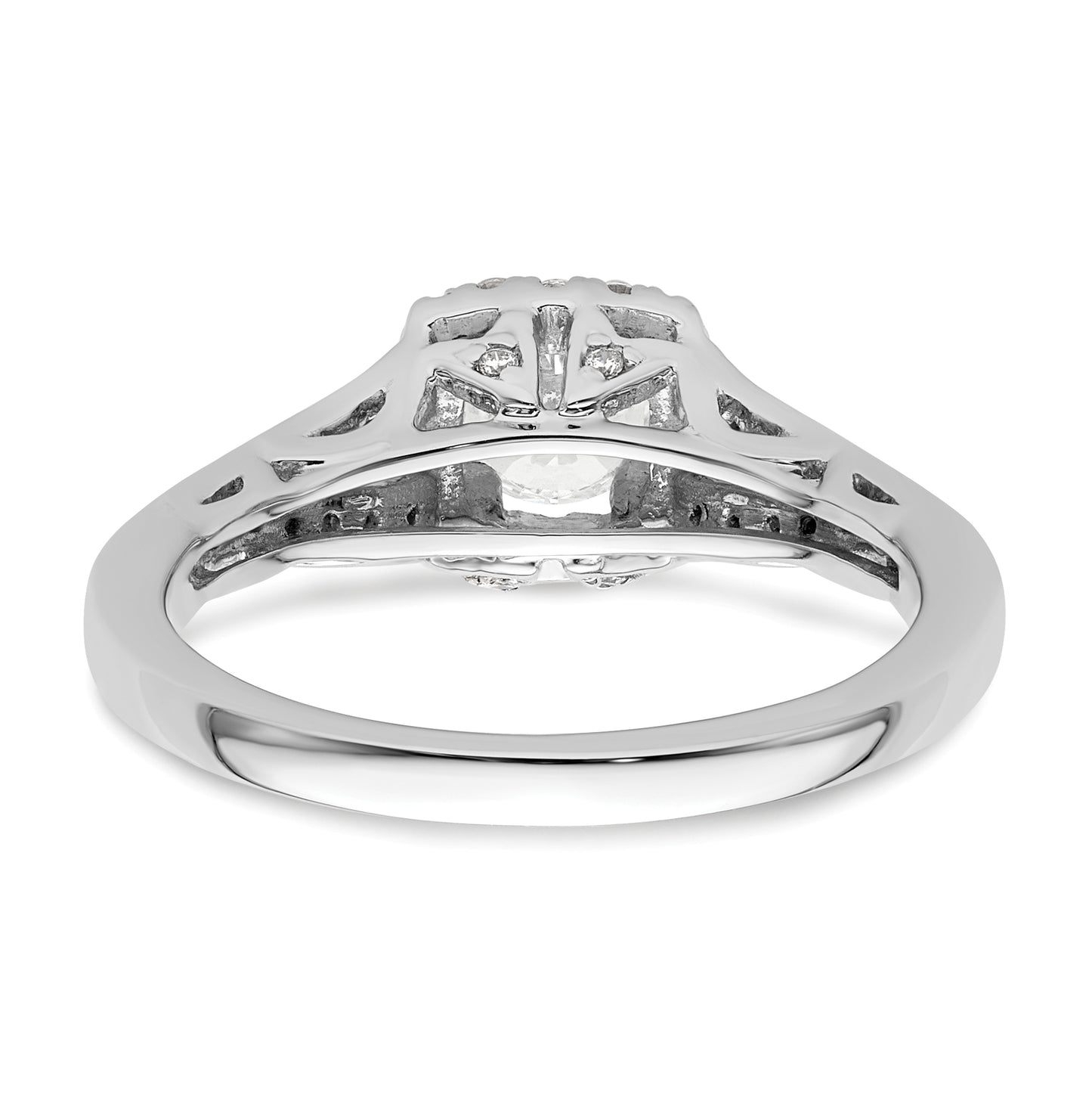14k White Gold Halo Plus (Holds 1/2 carat (5.2mm) Round Center) 1/3 carat Diamond Semi-Mount Engagement Ring,  2.5 to 2.4 mm (tapered)