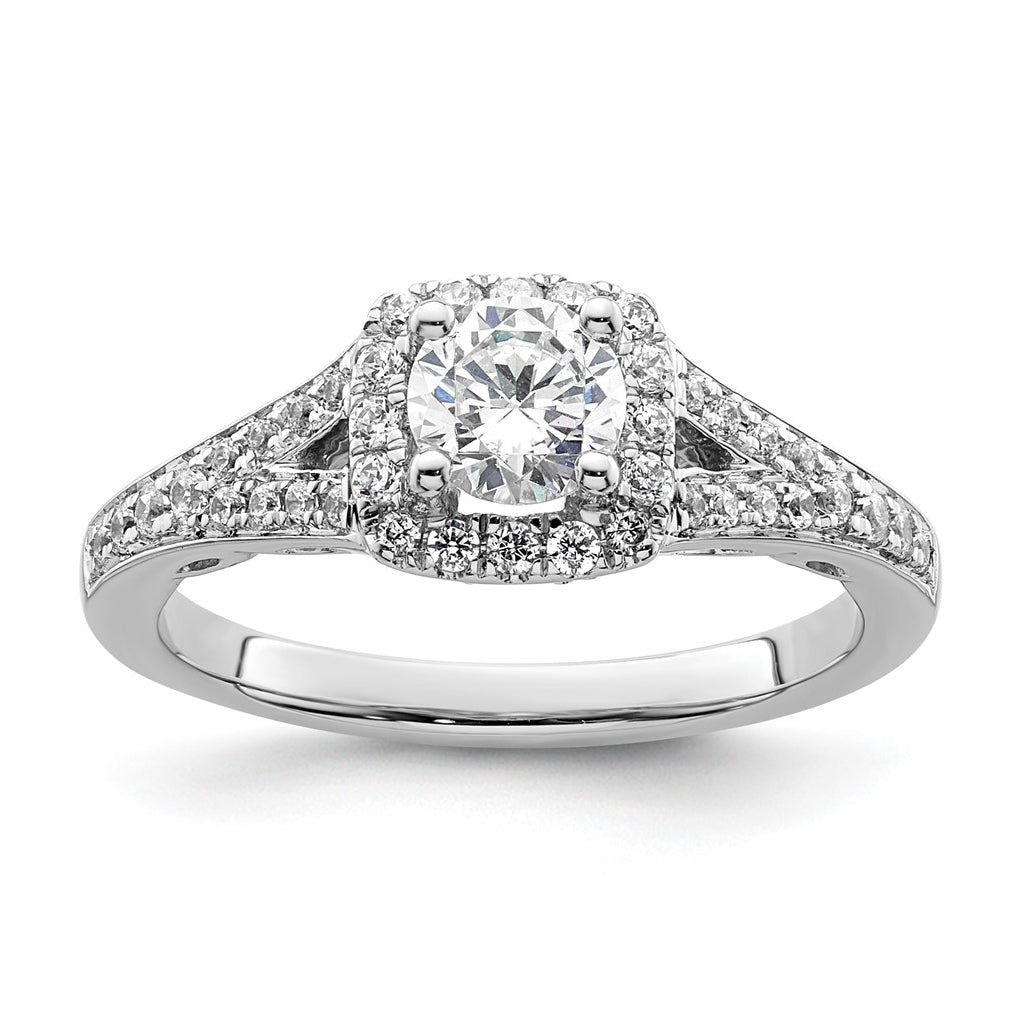 14k White Gold Halo Plus (Holds 1/2 carat (5.2mm) Round Center) 1/3 carat Diamond Semi-Mount Engagement Ring,  2.5 to 2.4 mm (tapered)
