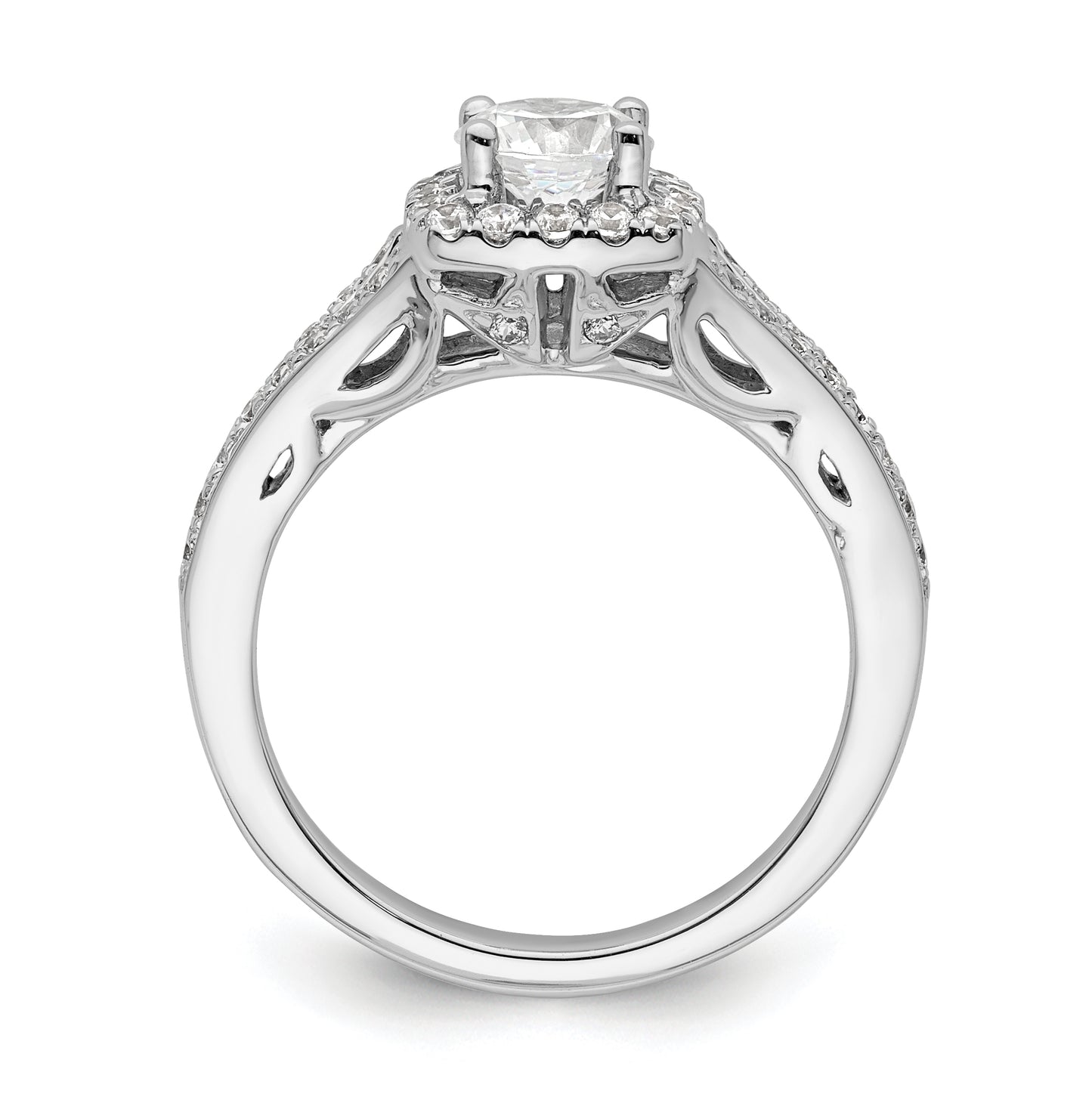 14k White Gold Halo Plus (Holds 3/4 carat (5.8mm) Round Center) 3/8 carat Diamond Semi-Mount Engagement Ring,  2.2 to 2.1 mm (tapered)