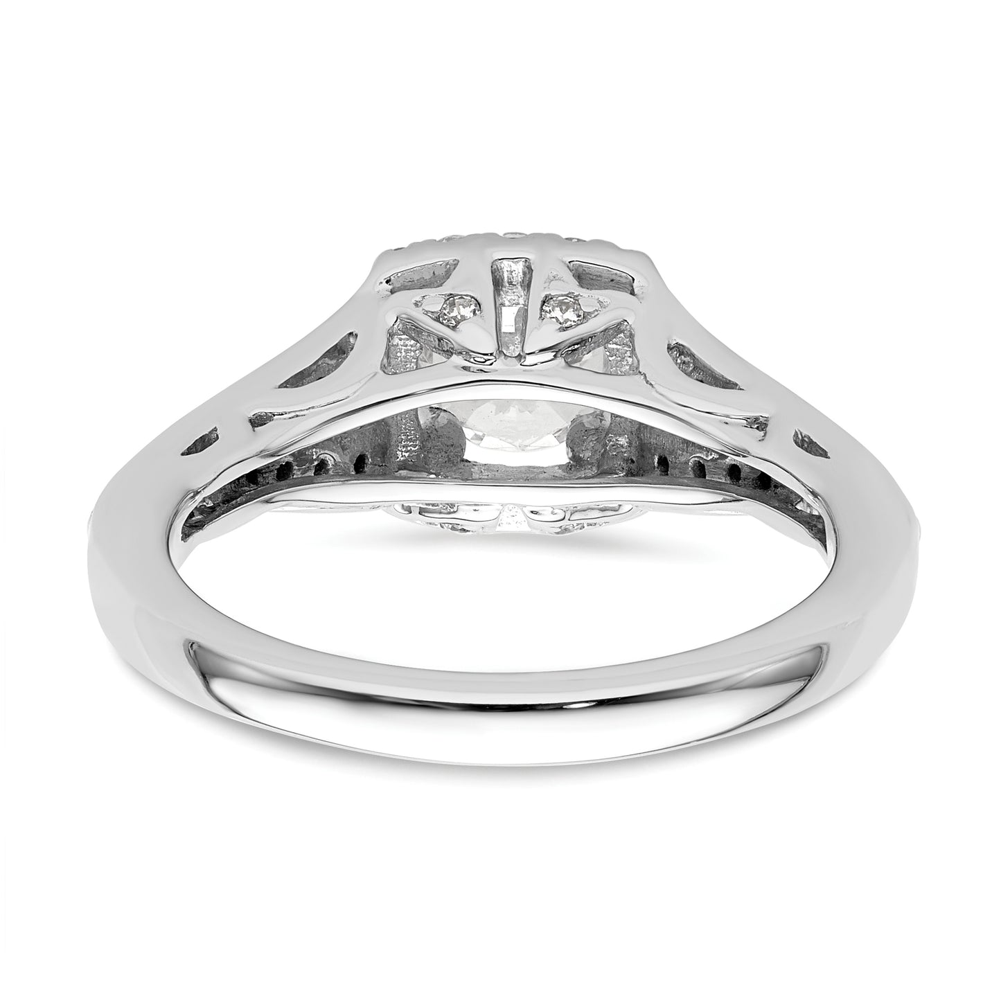 14k White Gold Halo Plus (Holds 3/4 carat (5.8mm) Round Center) 3/8 carat Diamond Semi-Mount Engagement Ring,  2.2 to 2.1 mm (tapered)