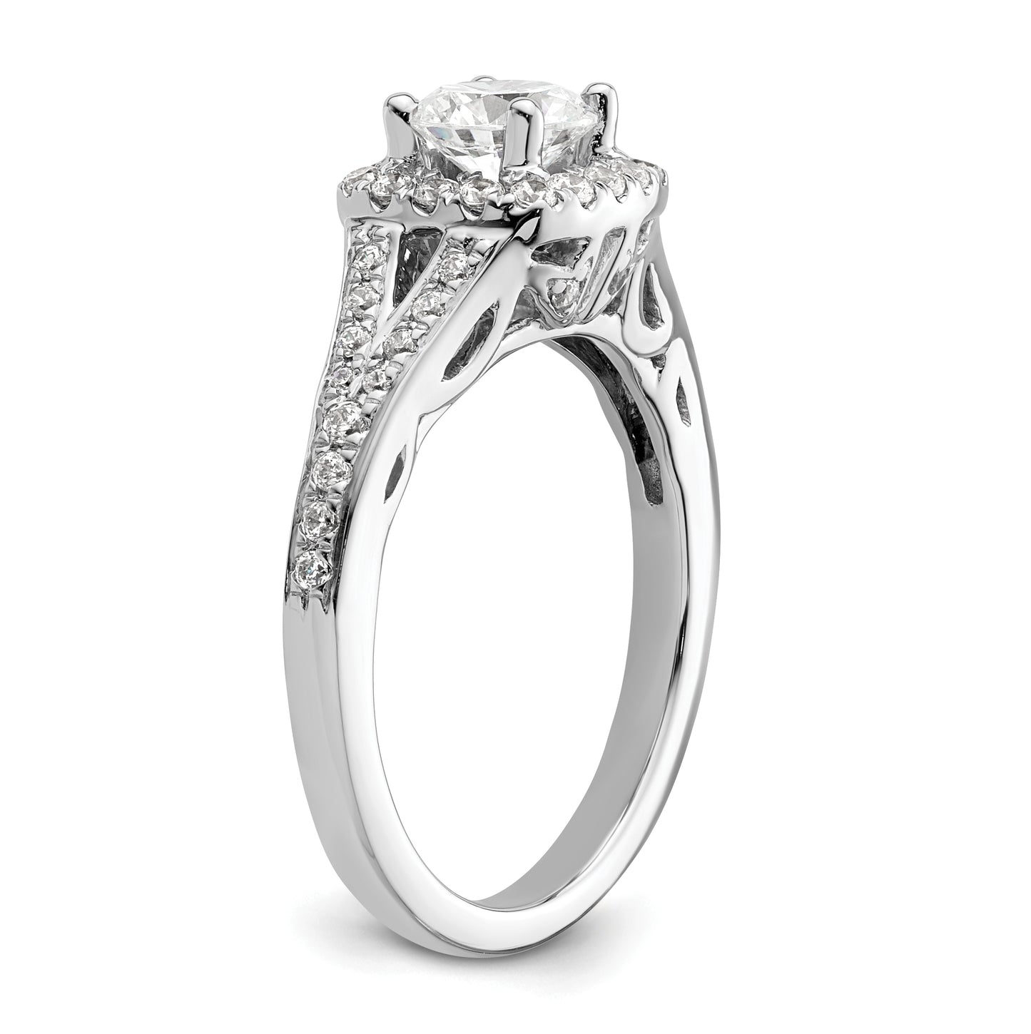 14k White Gold Halo Plus (Holds 3/4 carat (5.8mm) Round Center) 3/8 carat Diamond Semi-Mount Engagement Ring,  2.2 to 2.1 mm (tapered)